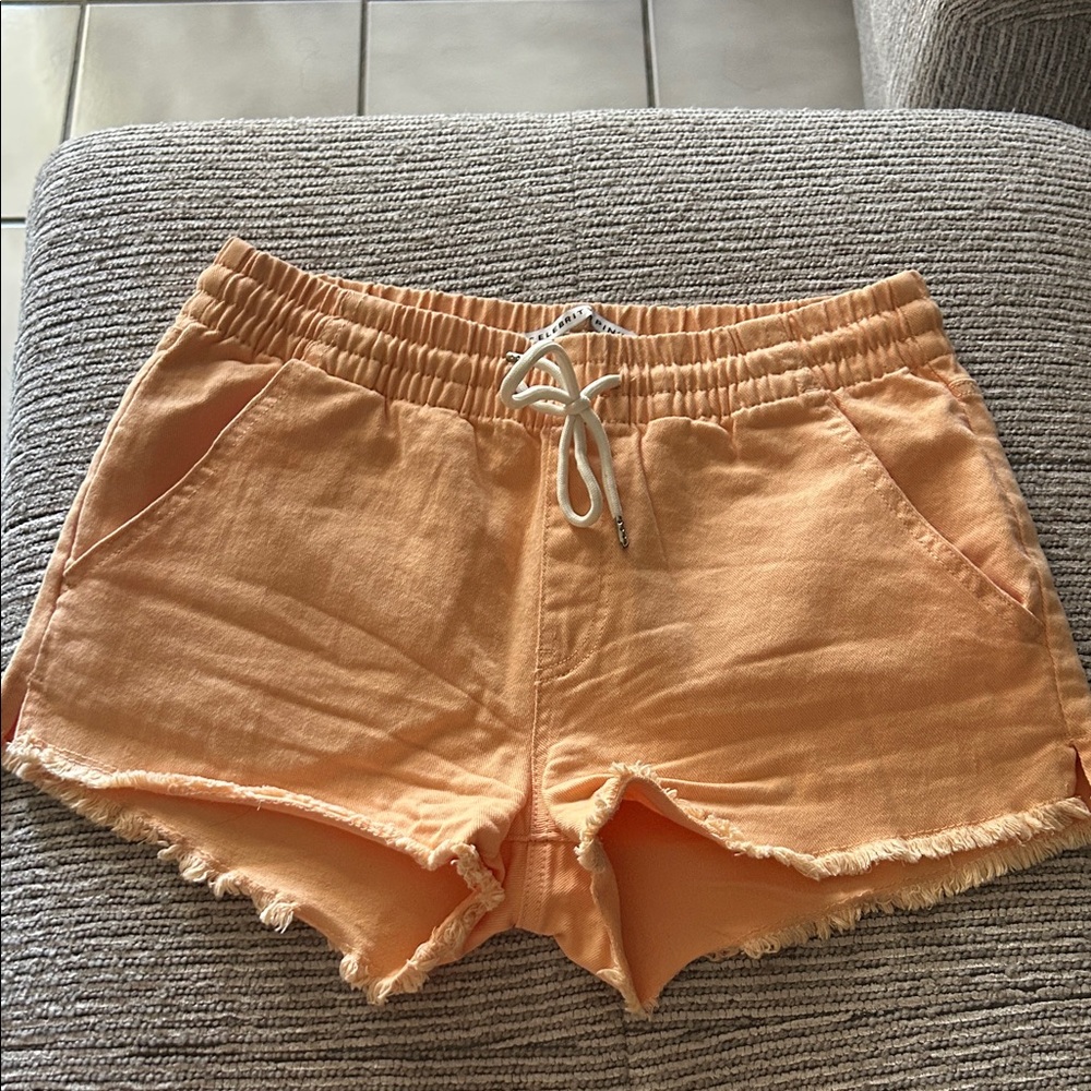 Celebrity Pink Peach Frayed-Hem Drawstring Athletic Shorts